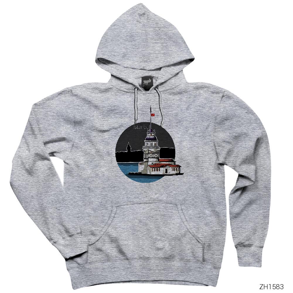 Kız Kulesi Gri Kapşonlu Sweatshirt Hoodie