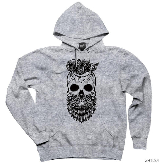 Sakallı Kuru Kafa Gri Kapşonlu Sweatshirt Hoodie