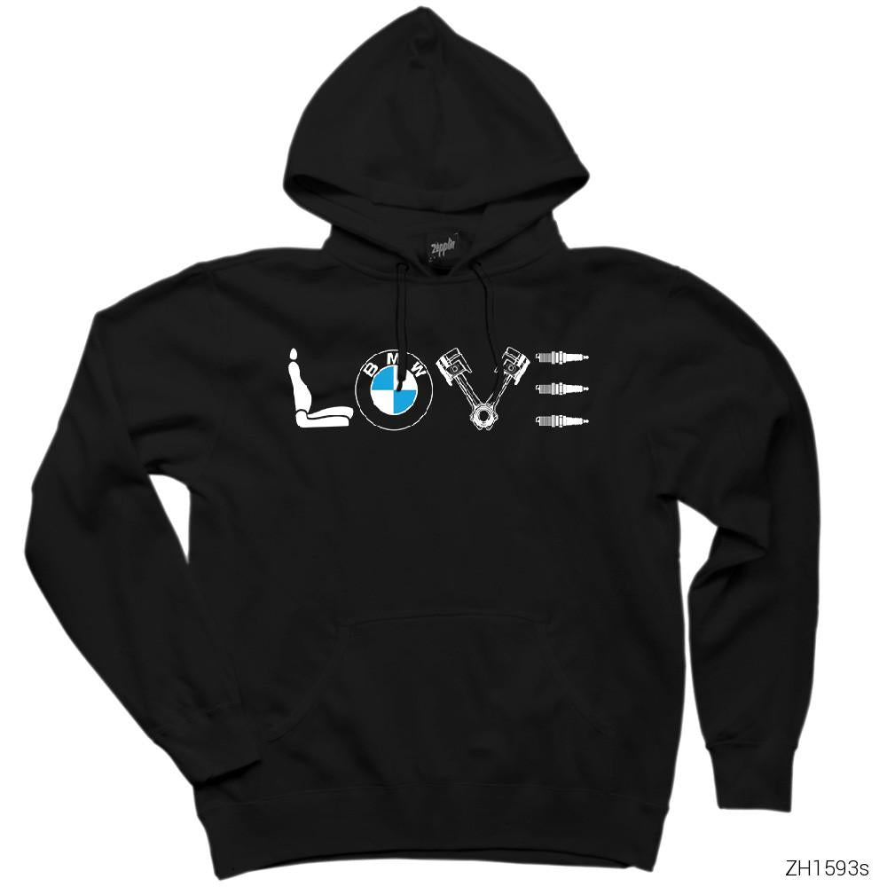 BMW Love Siyah Kapşonlu Sweatshirt Hoodie