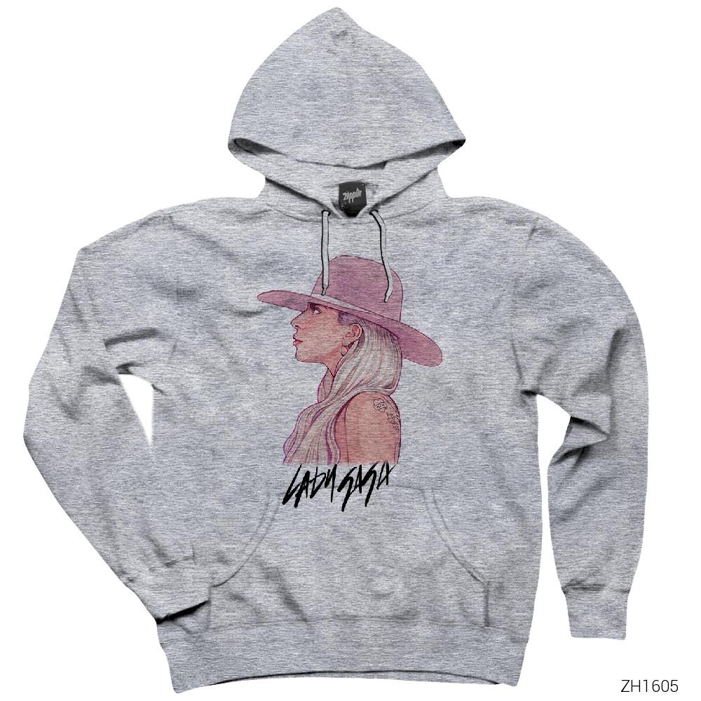 Lady Gaga 1 Gri Kapşonlu Sweatshirt Hoodie