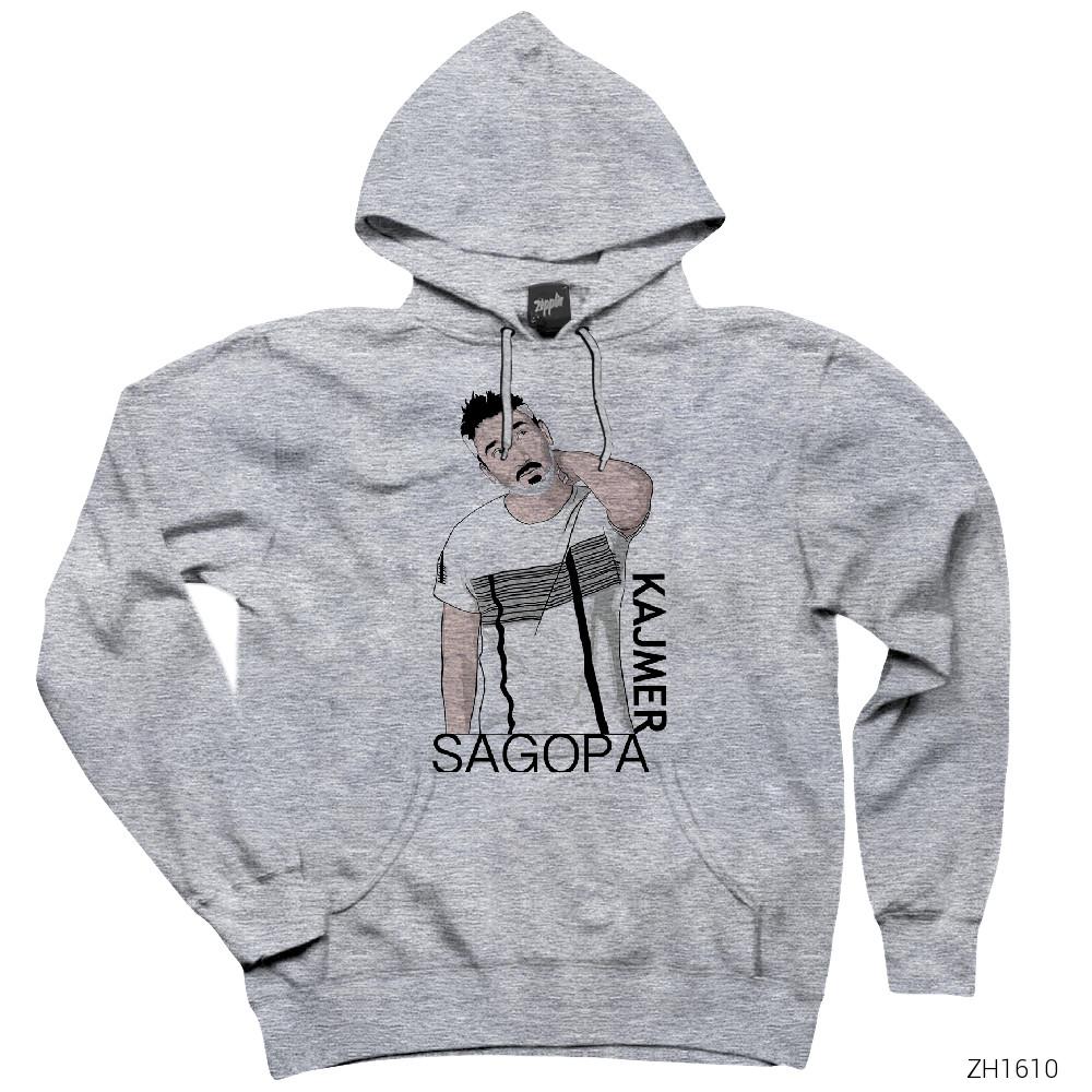 Sagopa Kajmer Cartoon Gri Kapşonlu Sweatshirt Hoodie