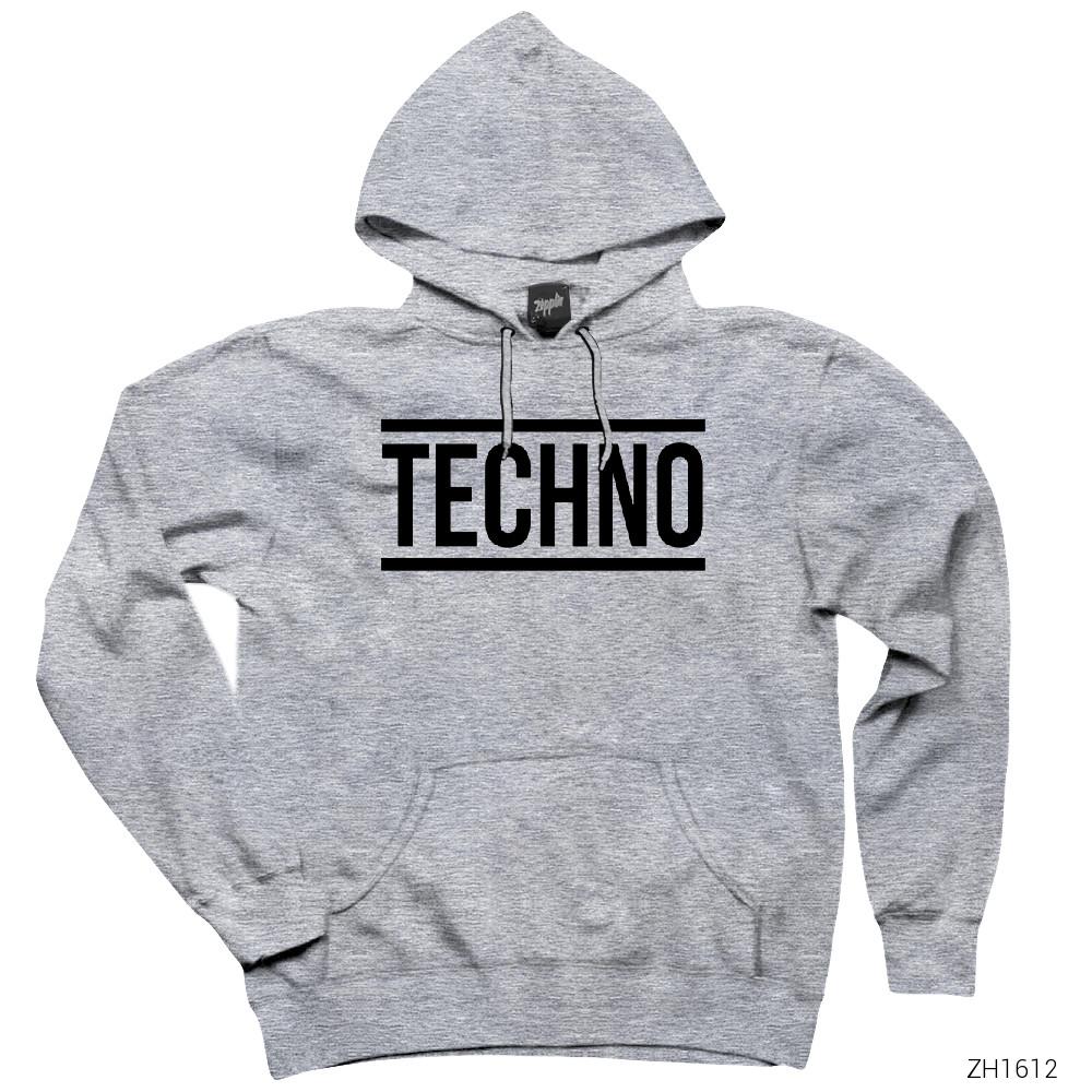 Techno Gri Kapşonlu Sweatshirt Hoodie