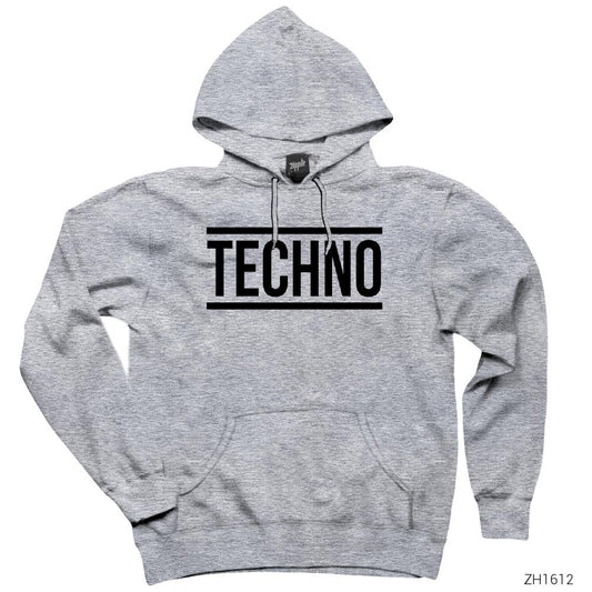 Techno Gri Kapşonlu Sweatshirt Hoodie