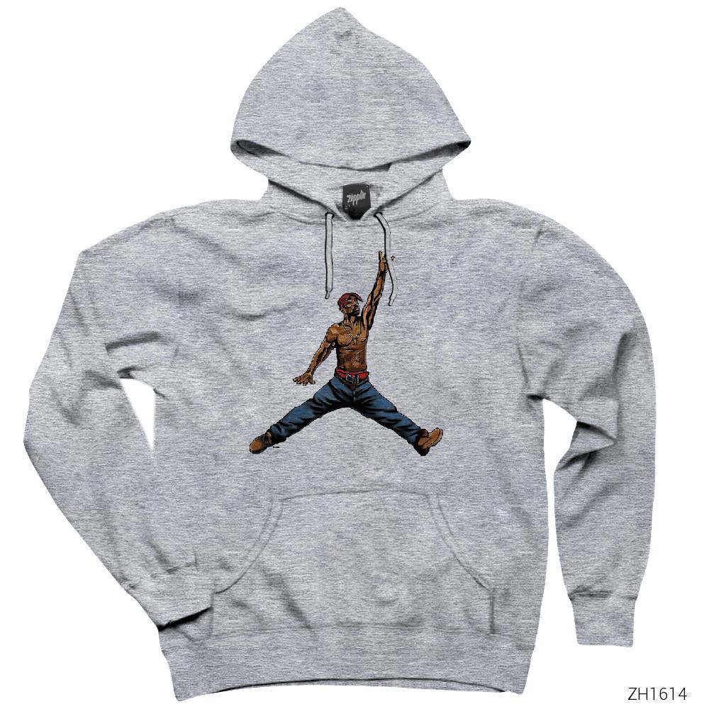 Tupac Jordan Gri Kapşonlu Sweatshirt Hoodie