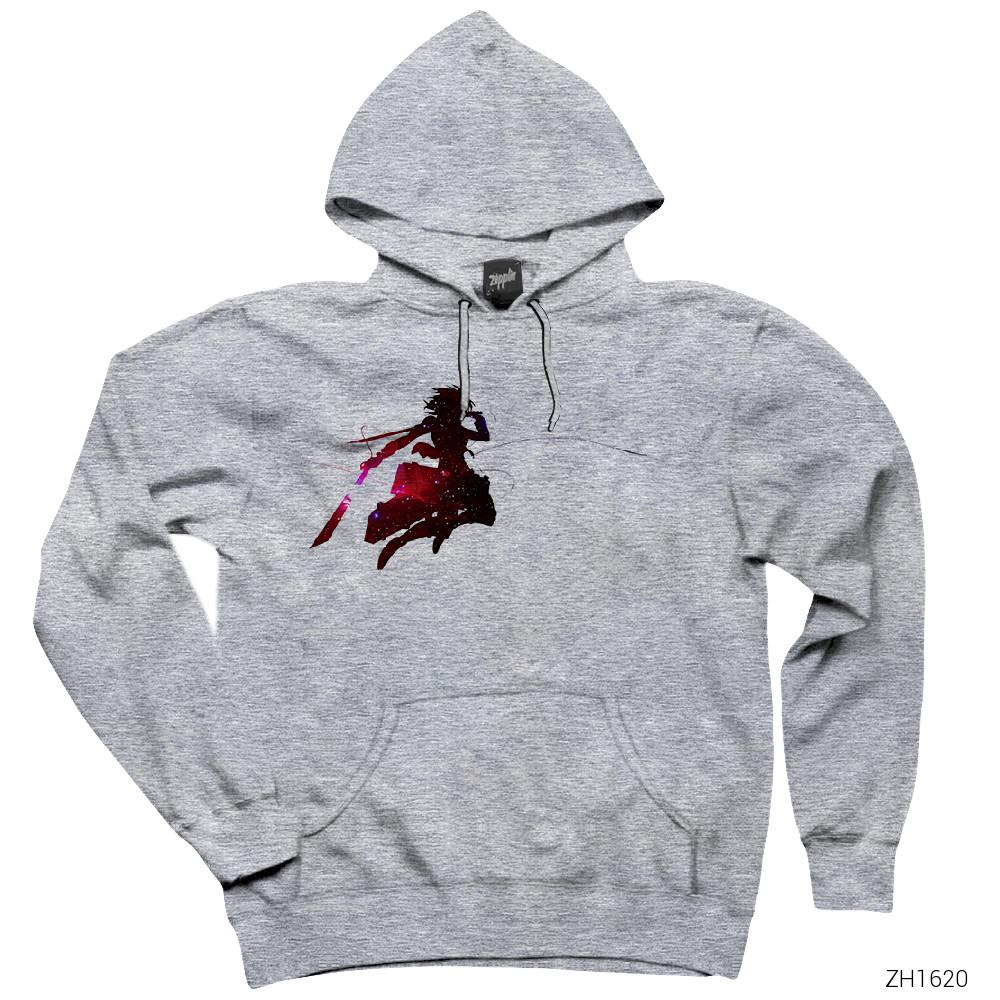 Attack on Titan Mikasa Gri Kapşonlu Sweatshirt Hoodie