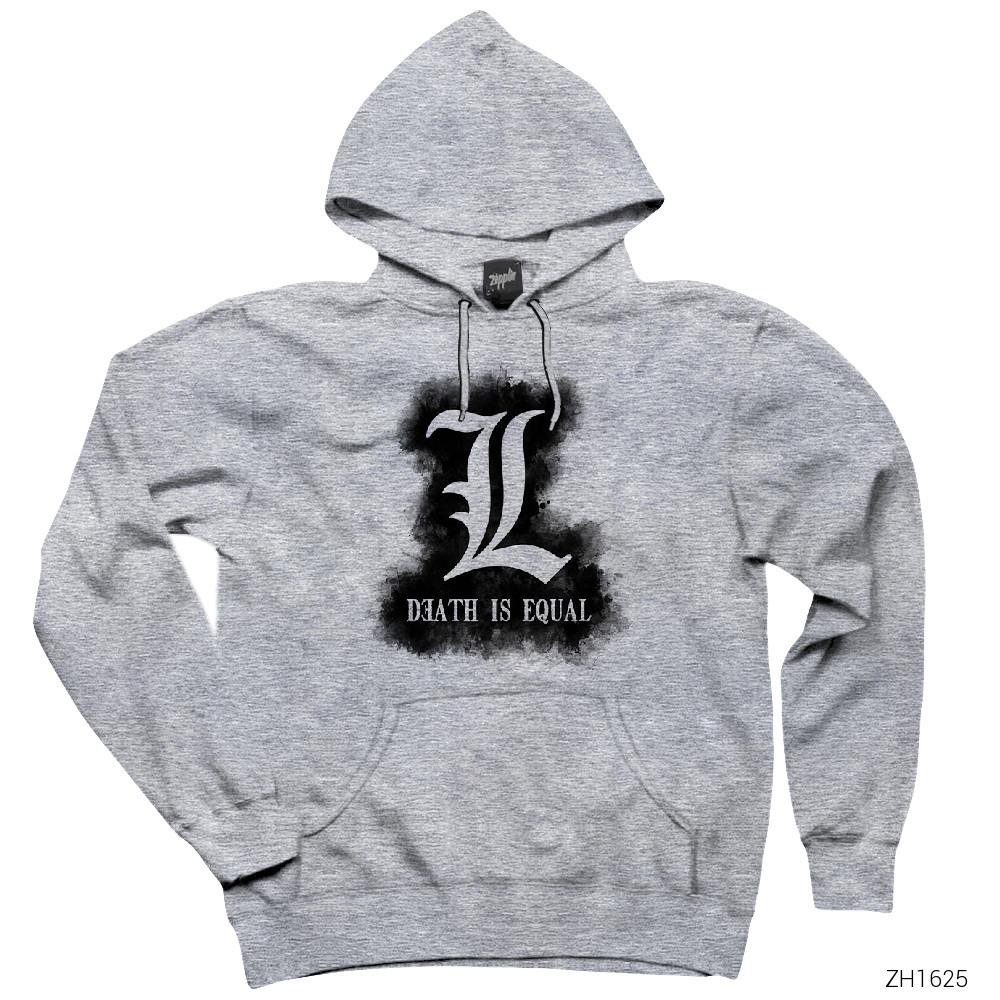 Death Note is Equal L Gri Kapşonlu Sweatshirt Hoodie
