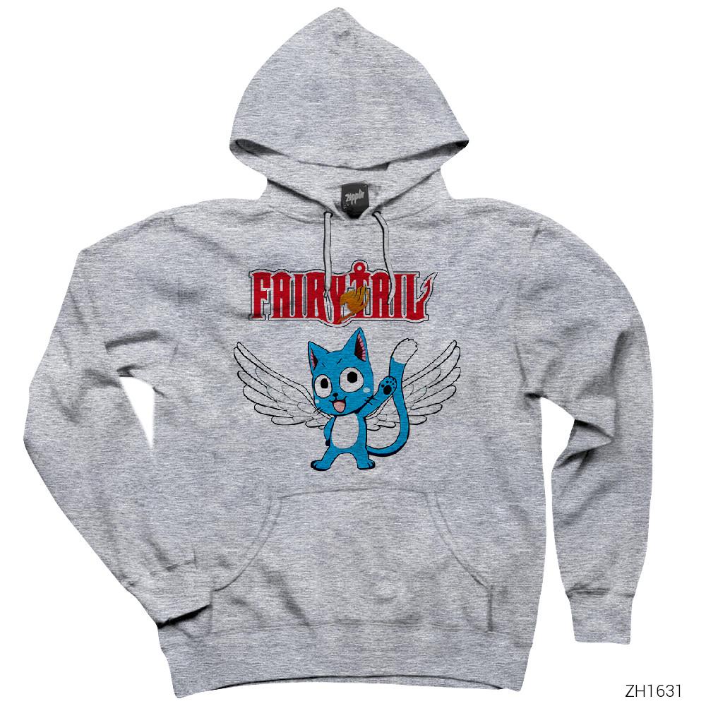 Fairy Tail Happy Gri Kapşonlu Sweatshirt Hoodie