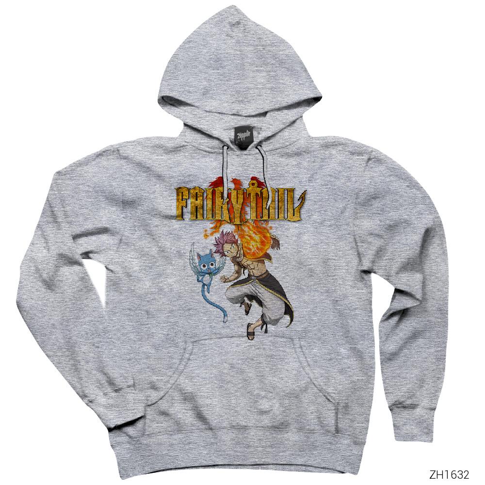 Fairy Tail Happy Natsu Gri Kapşonlu Sweatshirt Hoodie