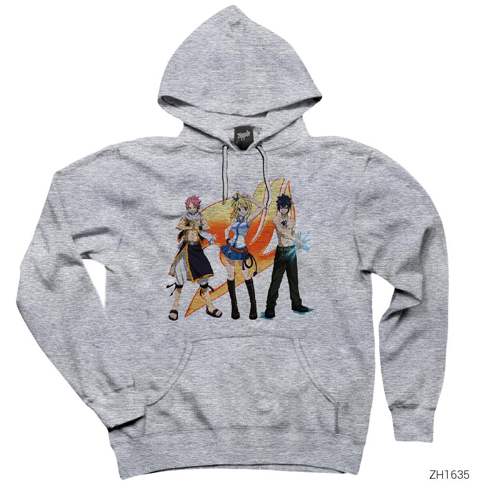Fairy Tail Team 2 Gri Kapşonlu Sweatshirt Hoodie