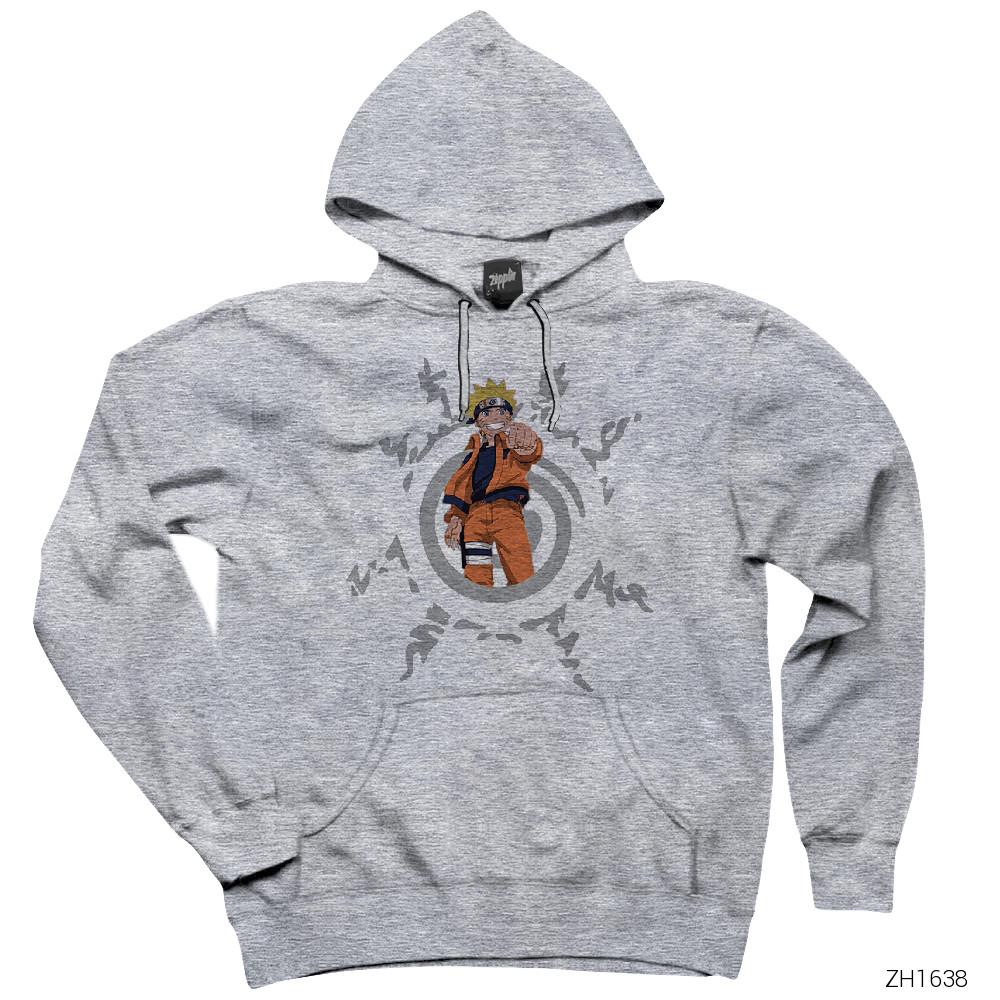 Naruto Power Gri Kapşonlu Sweatshirt Hoodie