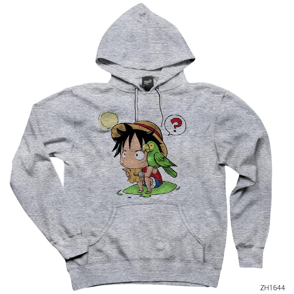 One Piece Pirate Luffy Gri Kapşonlu Sweatshirt Hoodie