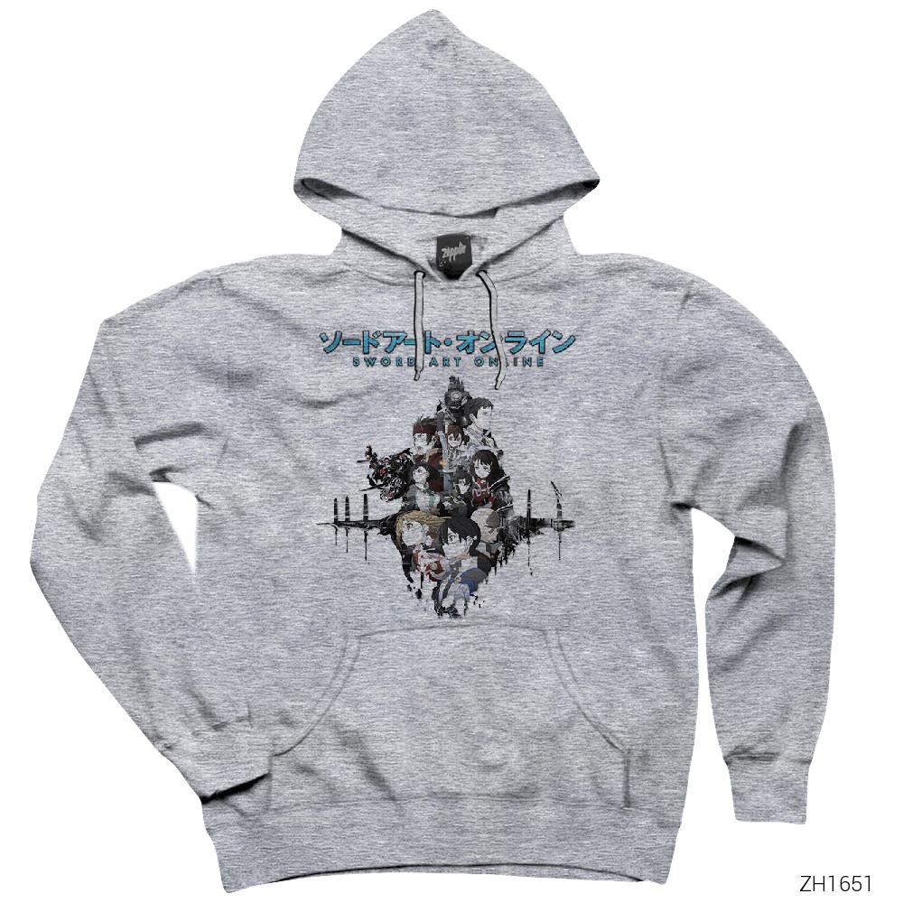Sword Art Online Poster Gri Kapşonlu Sweatshirt Hoodie