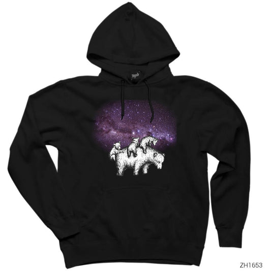 Bears in Space Siyah Kapşonlu Sweatshirt Hoodie