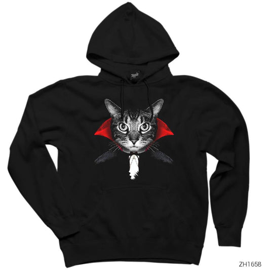 Kedi Cat Vampire Siyah Kapşonlu Sweatshirt Hoodie