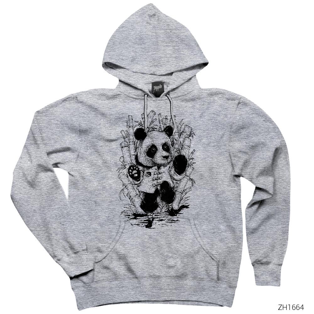 Panda Bamboo Gri Kapşonlu Sweatshirt Hoodie