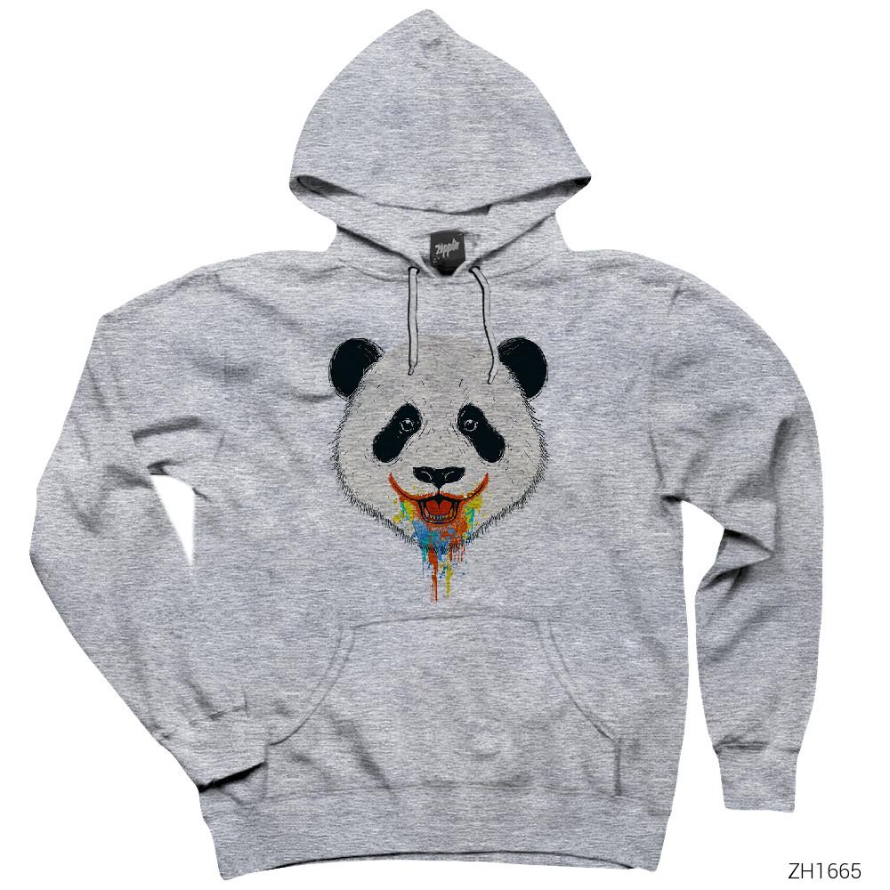 Panda in Colors Gri Kapşonlu Sweatshirt Hoodie