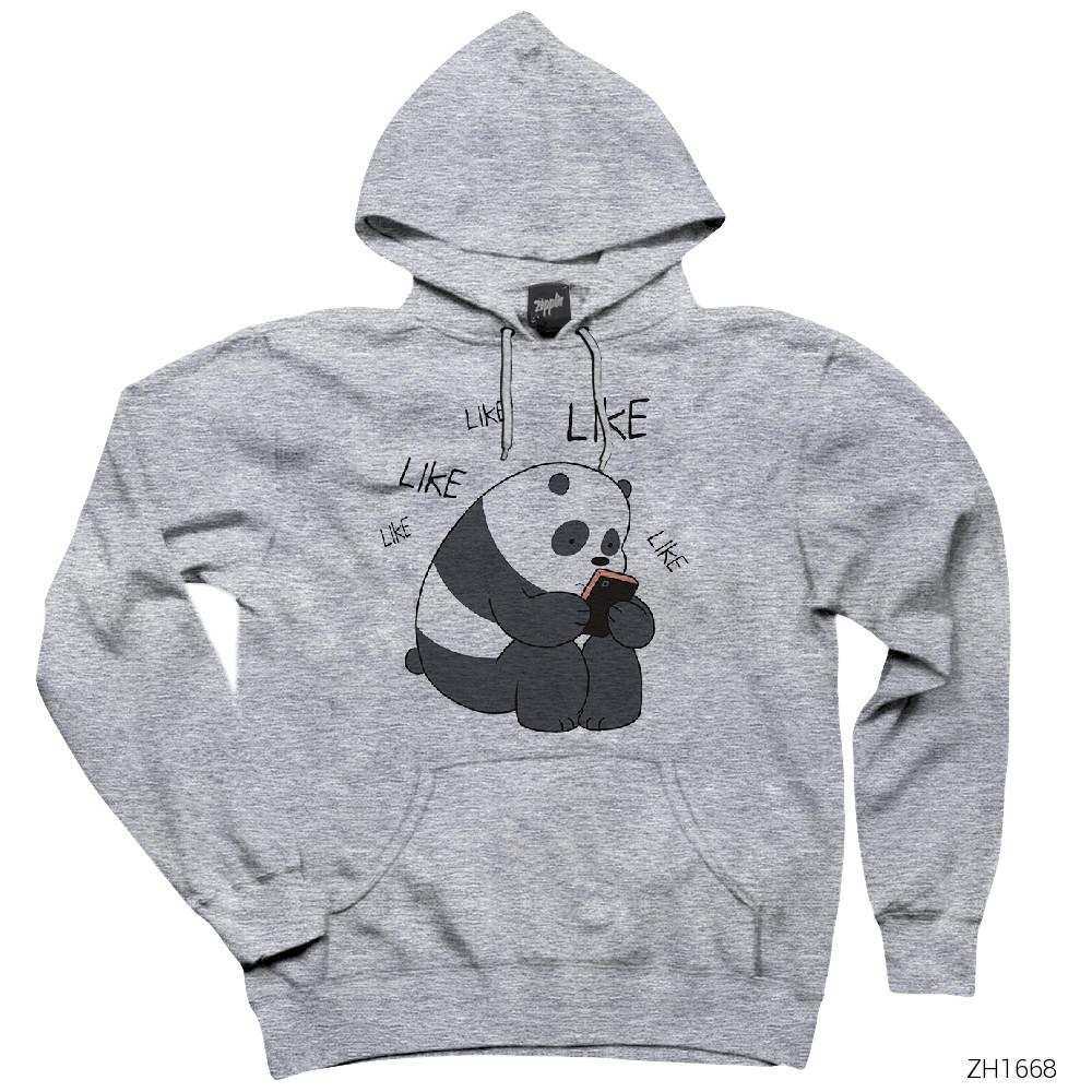 Panda Likes Gri Kapşonlu Sweatshirt Hoodie