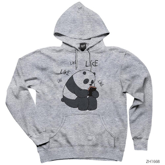 Panda Likes Gri Kapşonlu Sweatshirt Hoodie