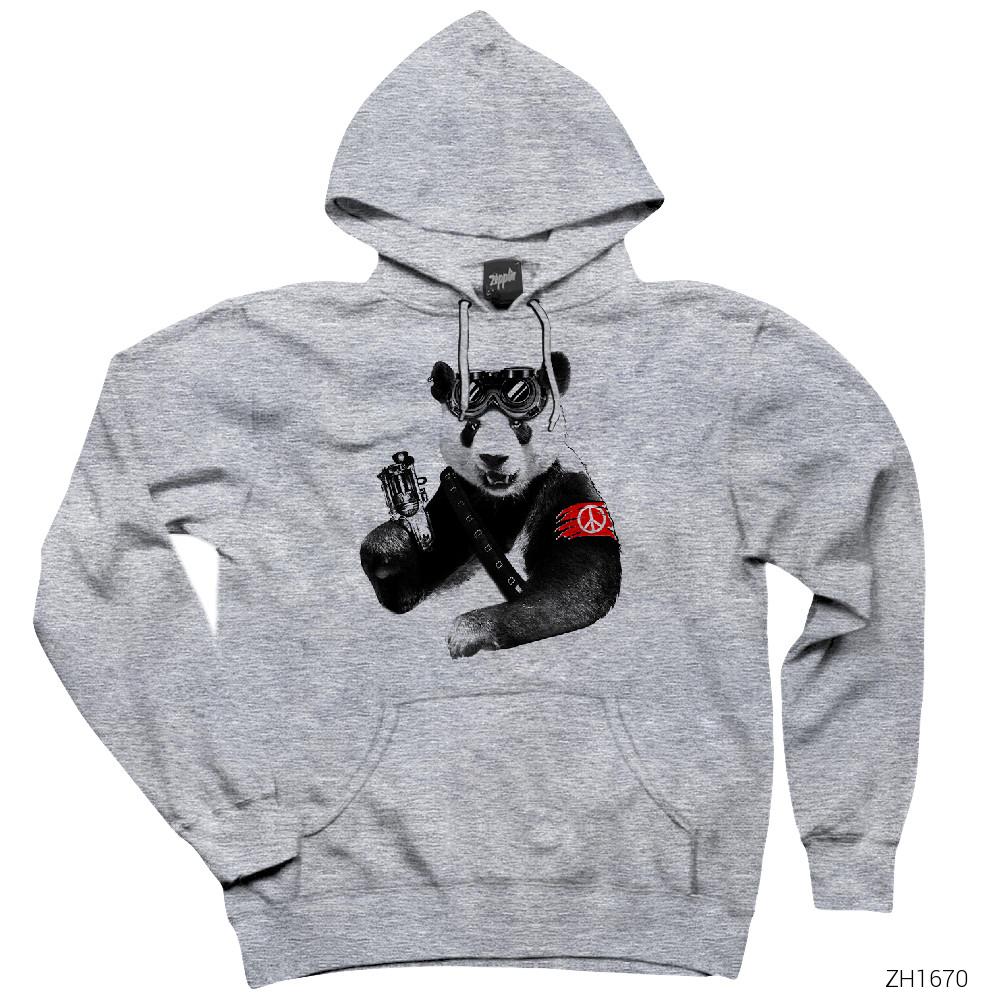 Panda Rebel Gri Kapşonlu Sweatshirt Hoodie