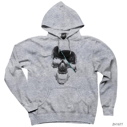 Cutted Skull Gri Kapşonlu Sweatshirt Hoodie
