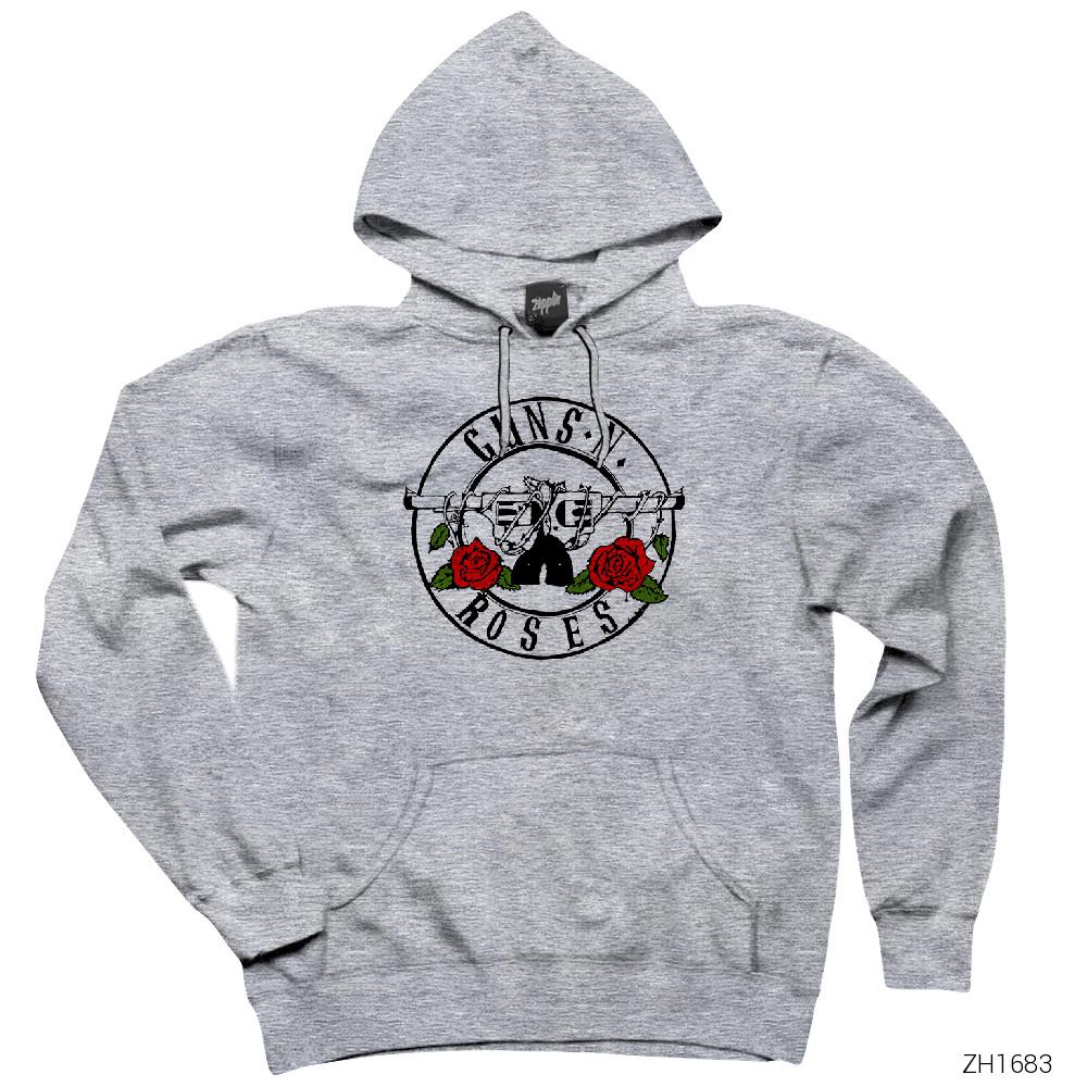 Guns N Roses Light 1 Gri Kapşonlu Sweatshirt Hoodie