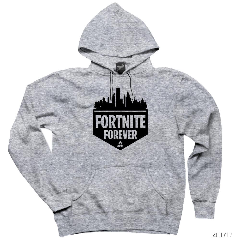 Fortnite Forever Gri Kapşonlu Sweatshirt Hoodie