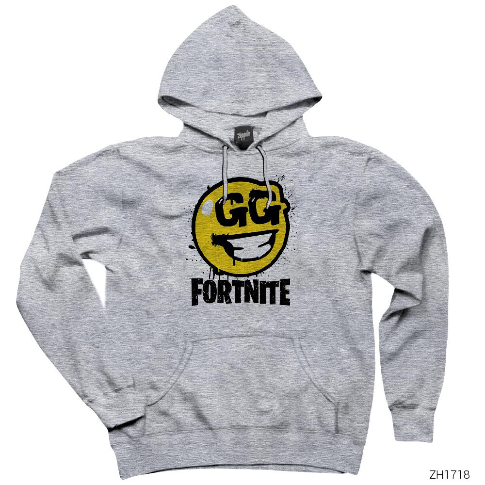Fortnite GG Gri Kapşonlu Sweatshirt Hoodie