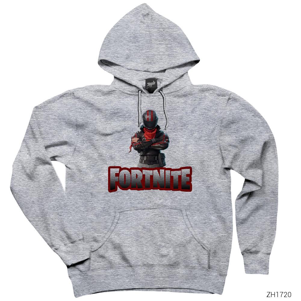 Fortnite Motocycle Skin Gri Kapşonlu Sweatshirt Hoodie