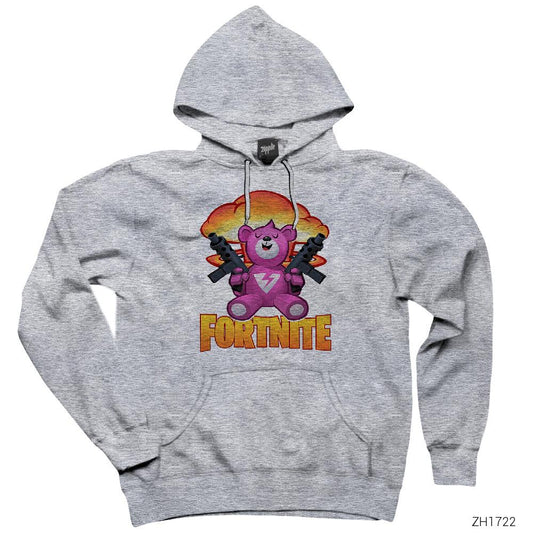 Fortnite Pink Bear Gunny Gri Kapşonlu Sweatshirt Hoodie