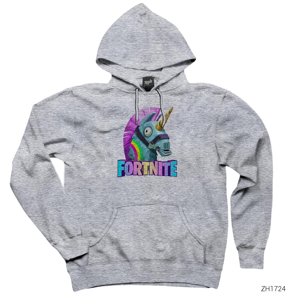 Fortnite Rainbow Smash Gri Kapşonlu Sweatshirt Hoodie