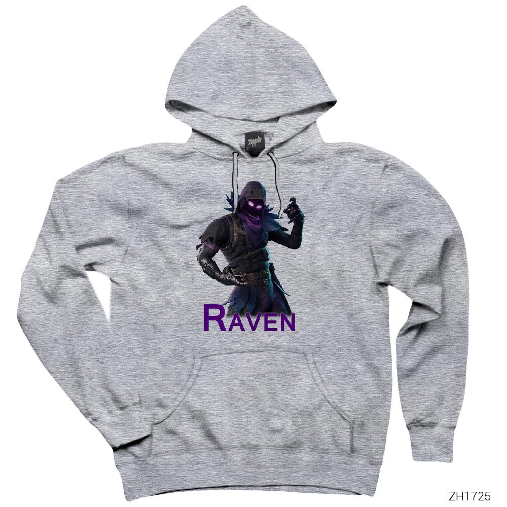 Fortnite Raven Gri Kapşonlu Sweatshirt Hoodie