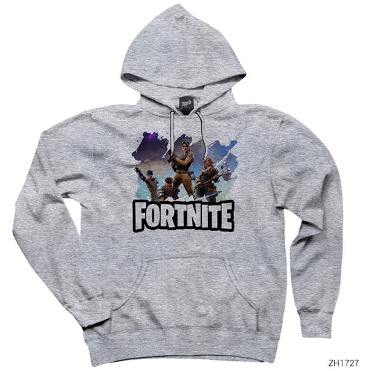 Fortnite Team 4 Gri Kapşonlu Sweatshirt Hoodie