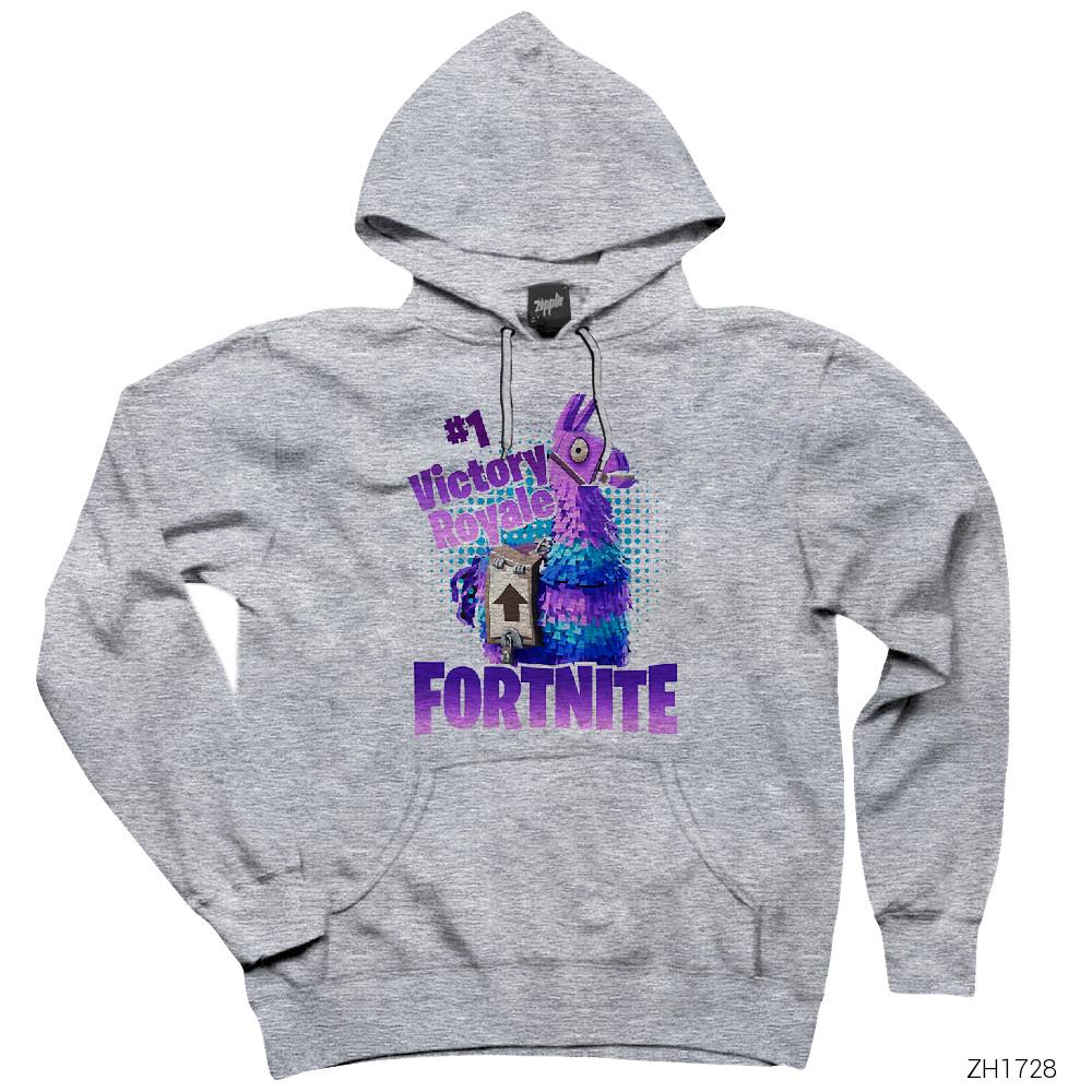 Fortnite Victory Lama Gri Kapşonlu Sweatshirt Hoodie