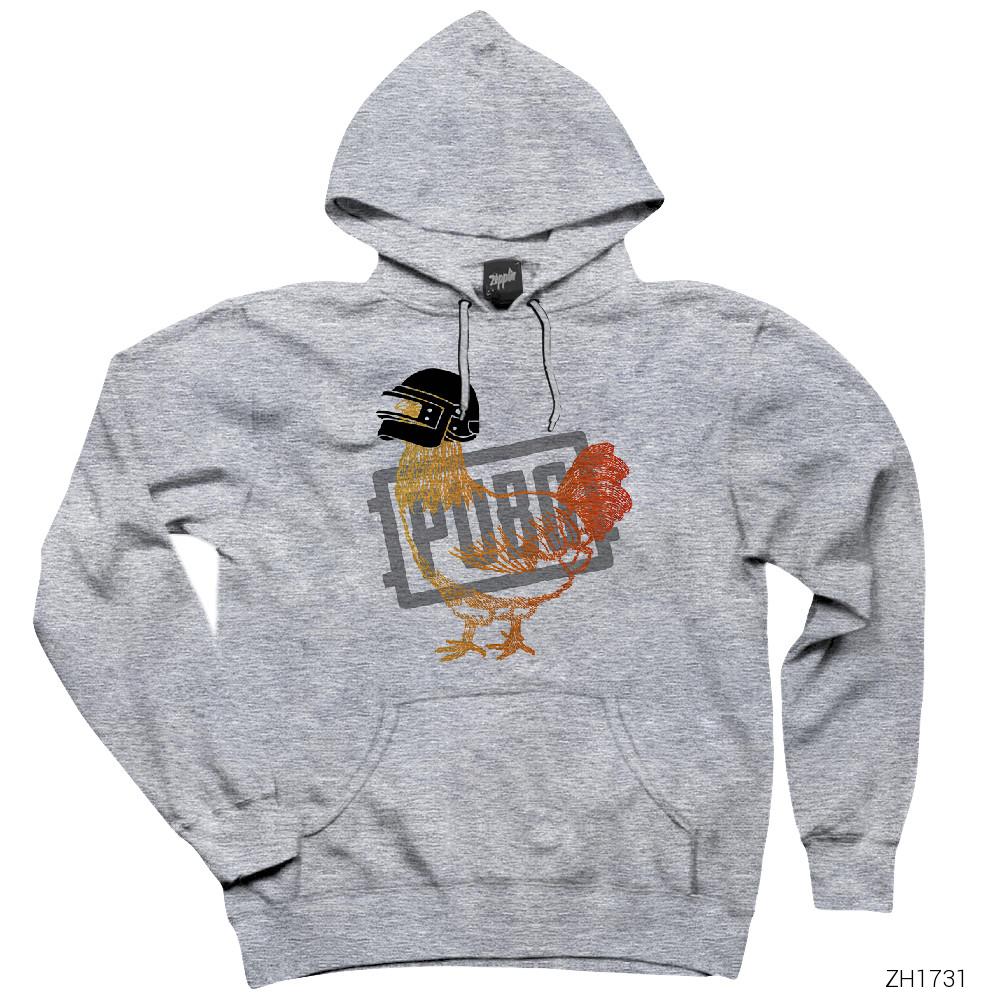 PUBG Chicken Gri Kapşonlu Sweatshirt Hoodie