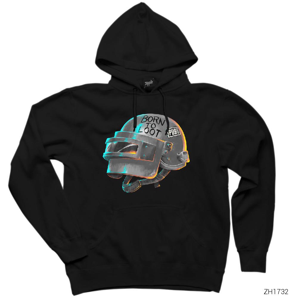 PUBG Level 3 Helmet Born to Loot Siyah Kapşonlu Sweatshirt Hoodie