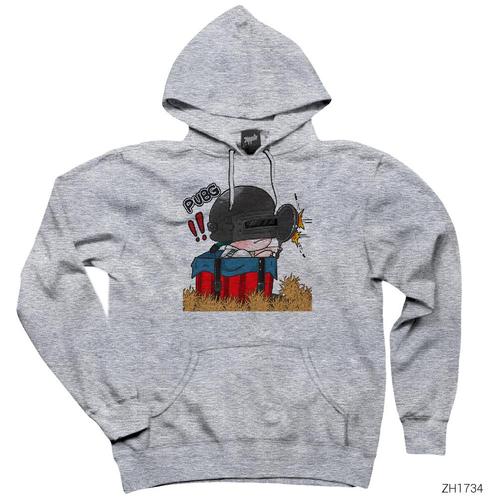 PUBG Pan Save Your Life Cartoon Gri Kapşonlu Sweatshirt Hoodie