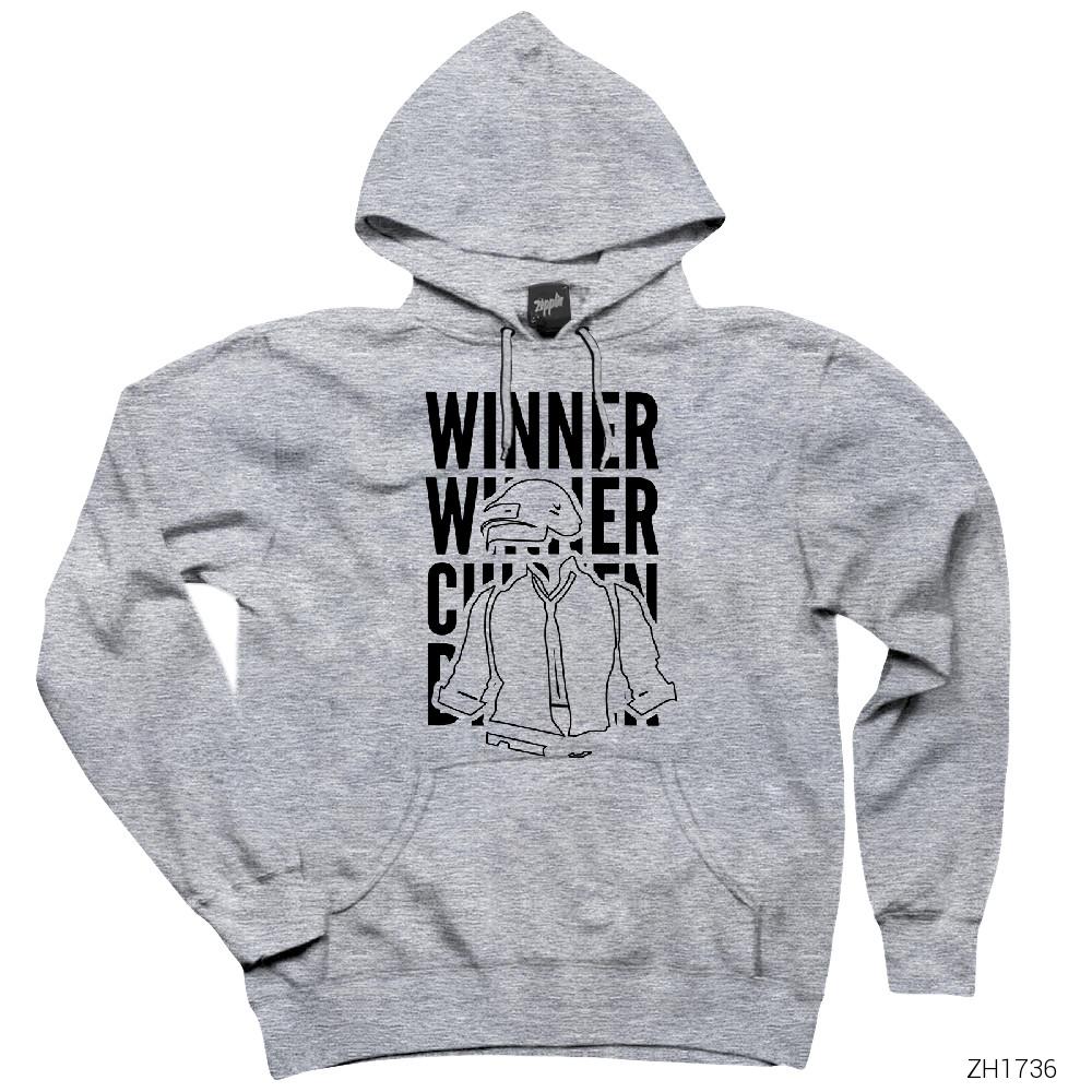 PUBG Winner Winner W Gri Kapşonlu Sweatshirt Hoodie