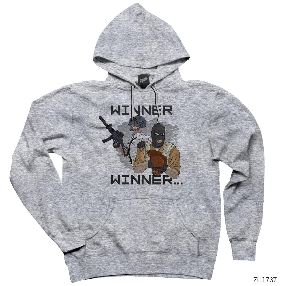 PUBG Winner Winner CSGO Gri Kapşonlu Sweatshirt Hoodie