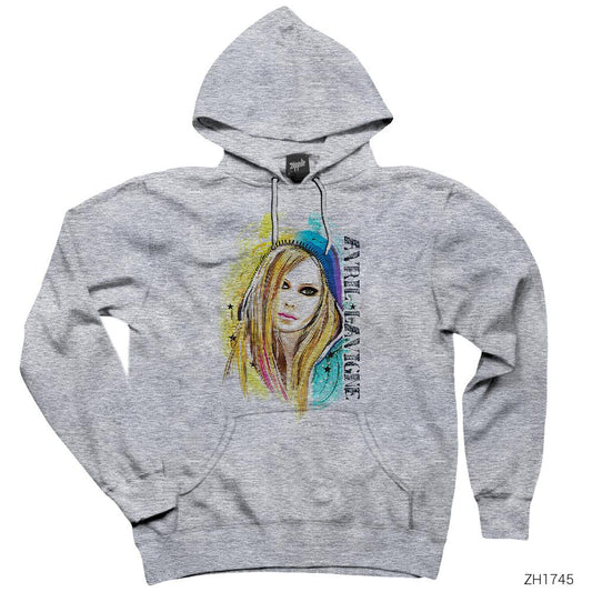 Avril Lavigne Stars Cartoon Gri Kapşonlu Sweatshirt Hoodie