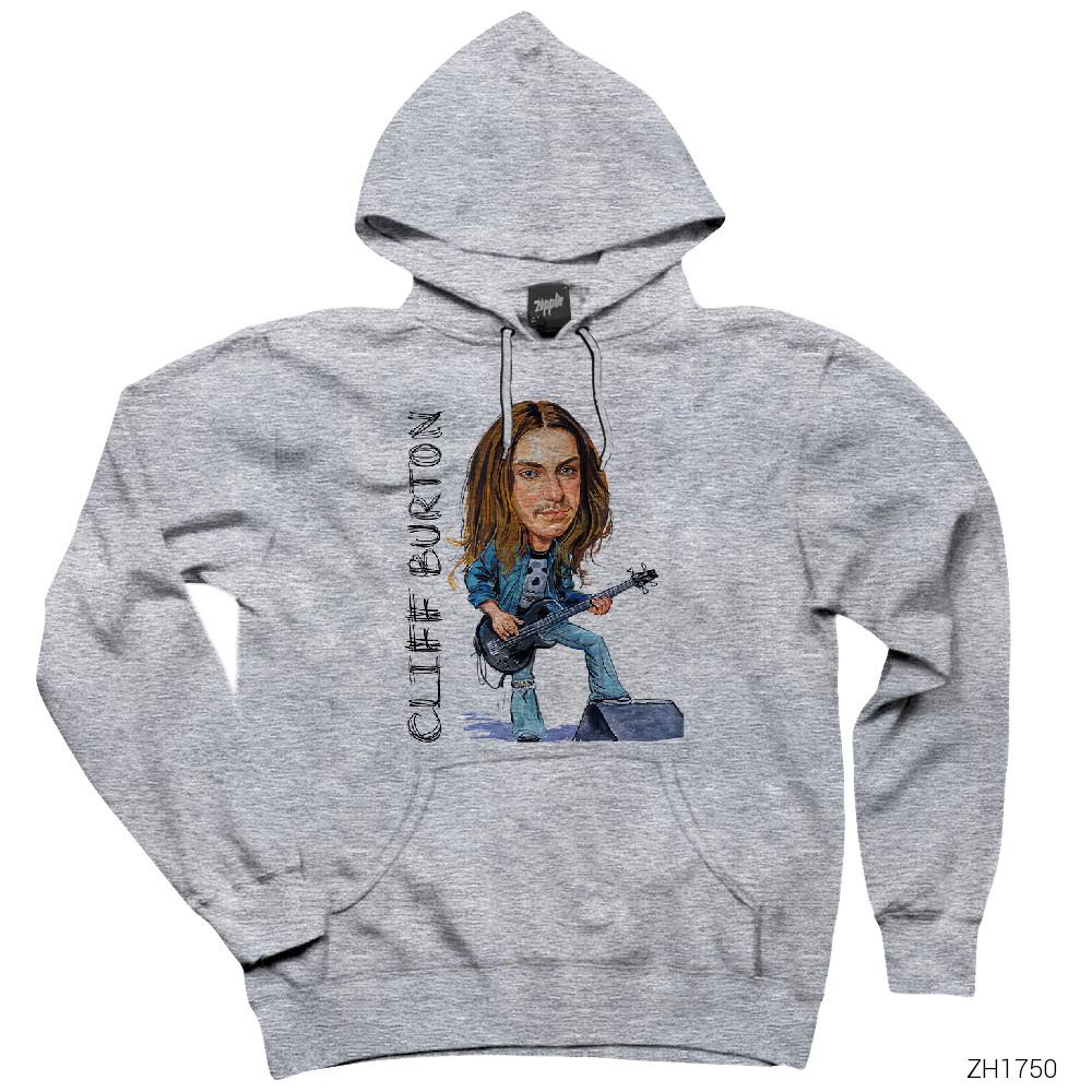 Cliff Burton Cartoon Gri Kapşonlu Sweatshirt Hoodie