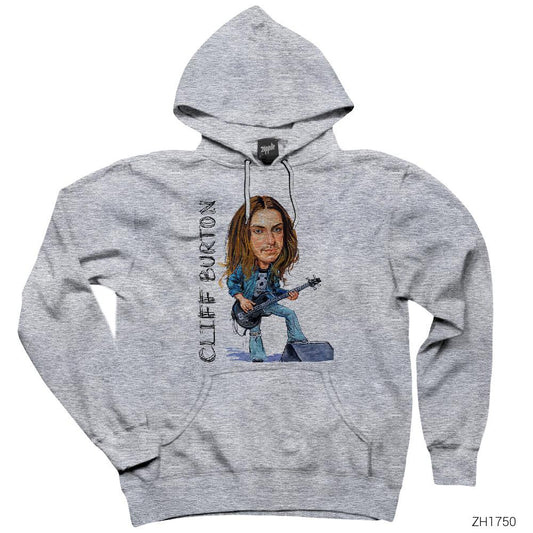 Cliff Burton Cartoon Gri Kapşonlu Sweatshirt Hoodie
