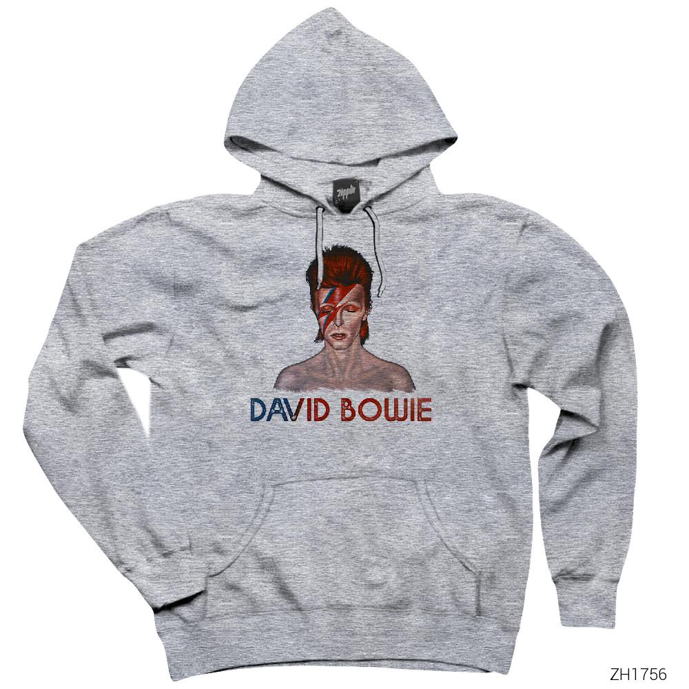 David Bowie Gri Kapşonlu Sweatshirt Hoodie