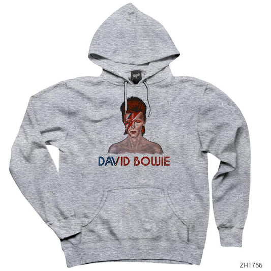 David Bowie Gri Kapşonlu Sweatshirt Hoodie