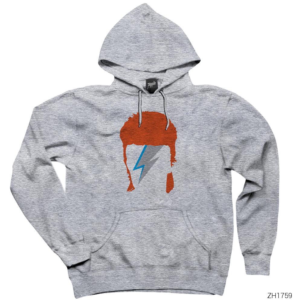 David Bowie Tribute Gri Kapşonlu Sweatshirt Hoodie