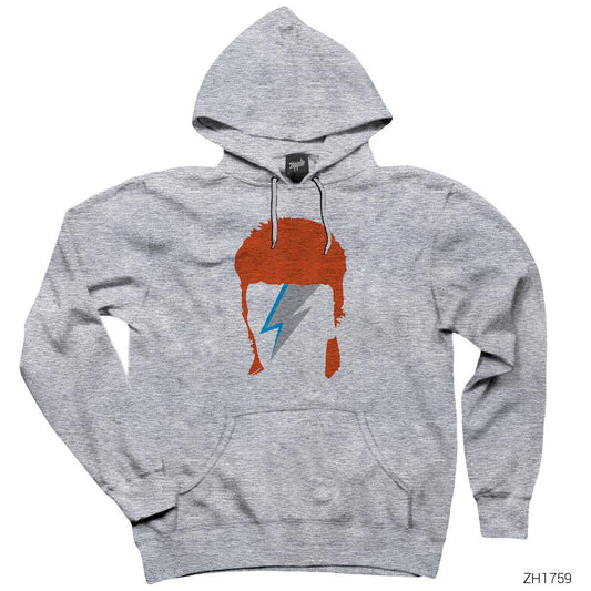 David Bowie Tribute Gri Kapşonlu Sweatshirt Hoodie