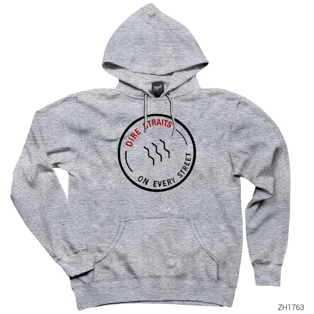 Dire Straits on Every Street Gri Kapşonlu Sweatshirt Hoodie
