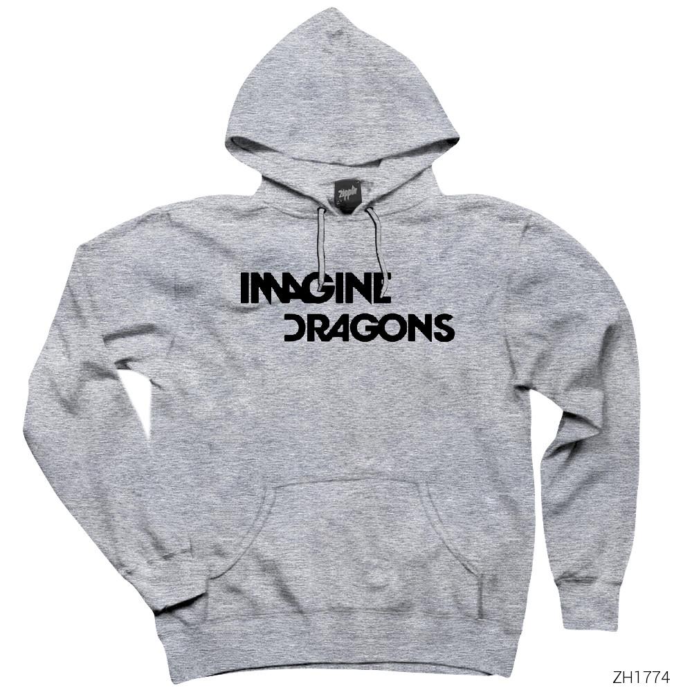 Imagine Dragons Logo Gri Kapşonlu Sweatshirt Hoodie