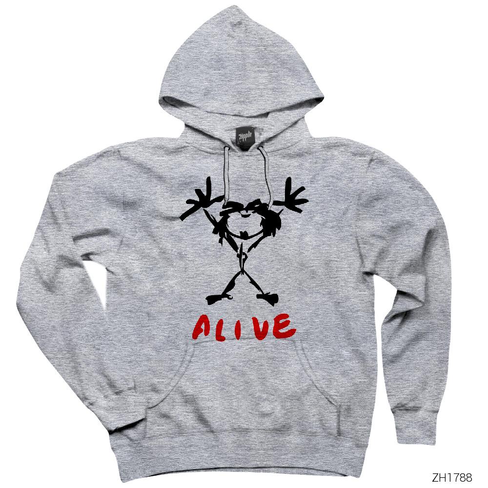 Pearl Jam Alive Gri Kapşonlu Sweatshirt Hoodie