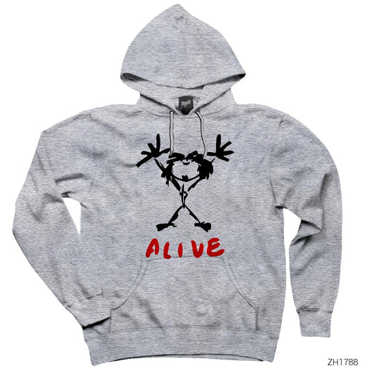 Pearl Jam Alive Gri Kapşonlu Sweatshirt Hoodie