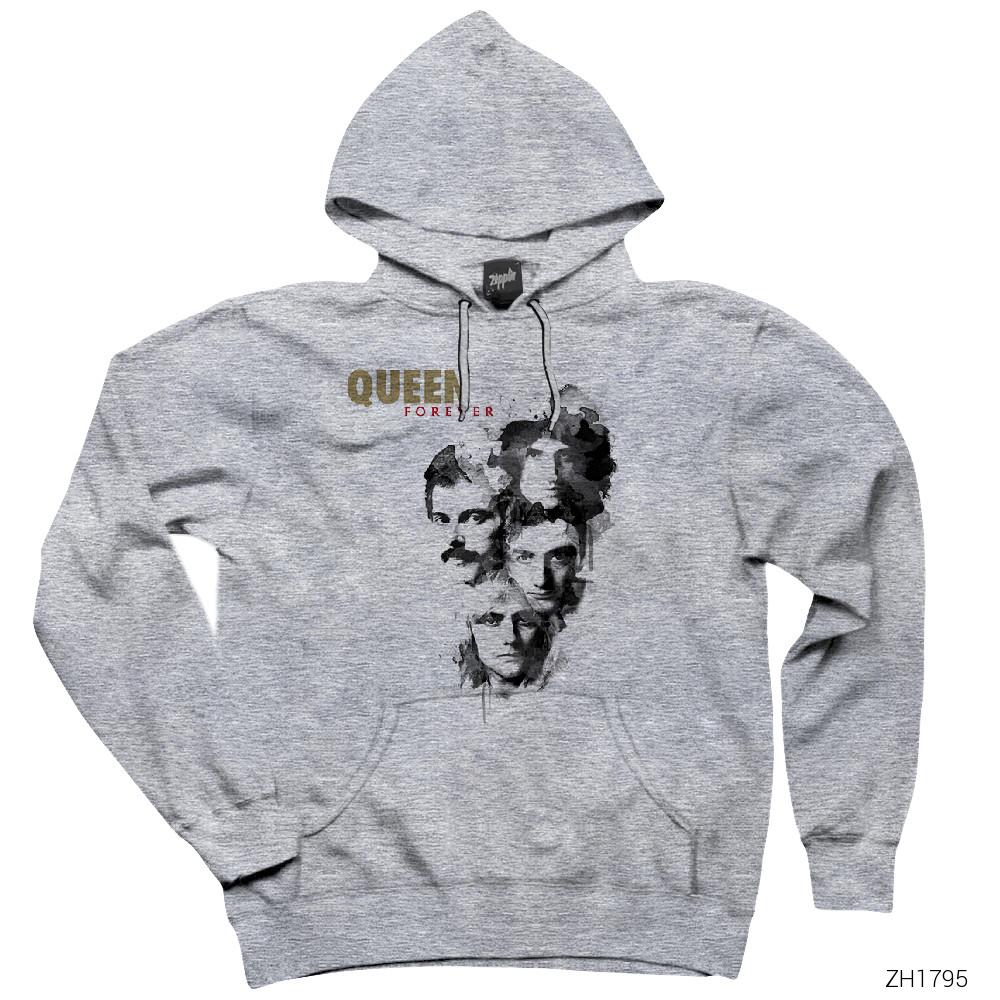 Queen Forever Gri Kapşonlu Sweatshirt Hoodie